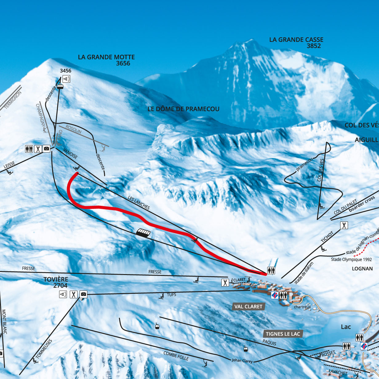 Localisation piste Double M - Coupe du Monde ski Slopestyle 2022 Tignes