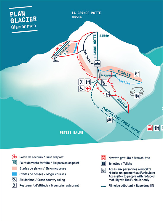 Plan du Glacier de la Grande Motte - Ski d'été