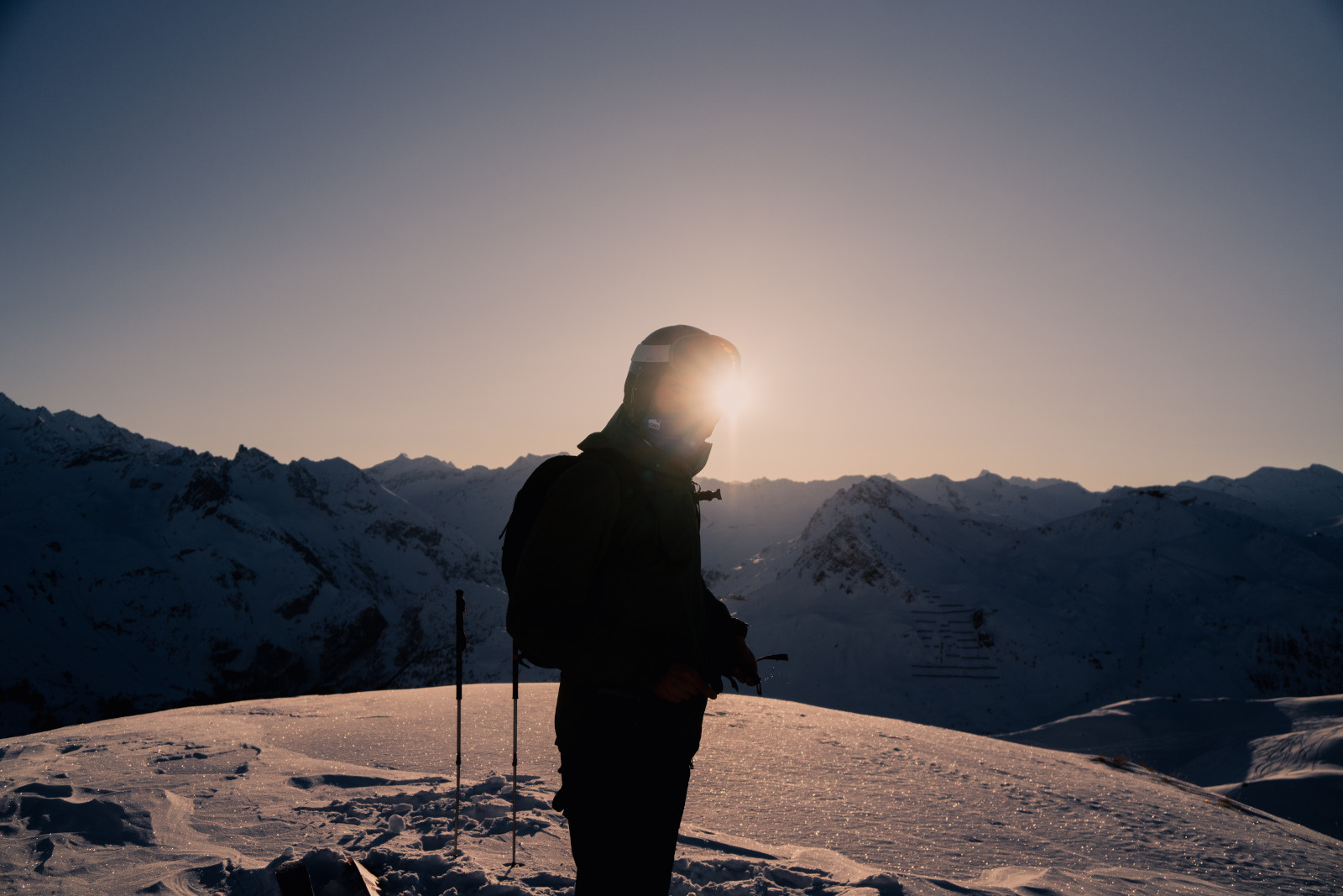 Ski sur les pistes de Tignes en fin de journée