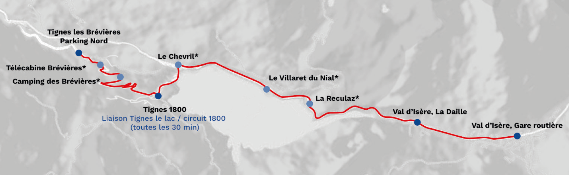 Plan de la navette Tignes - Val d'Isère